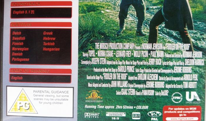 Fiddler On The Roof (Norman Jewison Film) [1971] Chaim Topol, Leonard Frey & Norma Crane [2xDVD Movie]