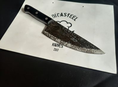Rustic Chef Knife with Viking Pattern Engraving. Conquer the Kitchen with Art Viking  By Di'Casteel