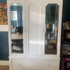 Vintage Triple Wardrobe Armoire Mirrored Doors 3 Piece Solid Timber
