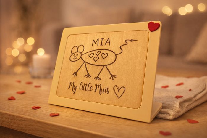 Personalised Memory Keepsake Frame - Custom Drawing or Handwriting Engraved Plaque - Handmade Multi-Material Sentimental Gift