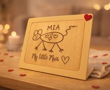 Personalised Memory Keepsake Frame - Custom Drawing or Handwriting Engraved Plaque - Handmade Multi-Material Sentimental Gift