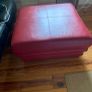 Large leather sold wood footstool Image 2