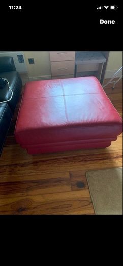 Large leather sold wood footstool