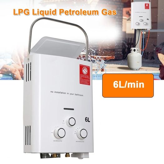 6L LPG Hot Water Heater 12KW Propan Gas Tankless Boiler with Shower Accessories for Home Camping