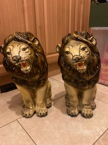 Rare chalk lions mantle figures 1930s