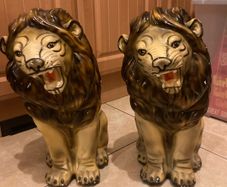Rare chalk lions mantle figures 1930s