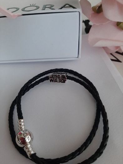 New genuine pandora leather bracelet and star wars charm