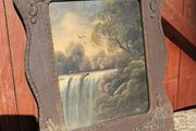 Antique framed signed quaint waterfall scene, D18