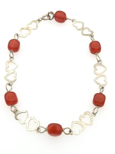 Vintage 925 Sterling Silver & Carnelian Love Hearts Bracelet
