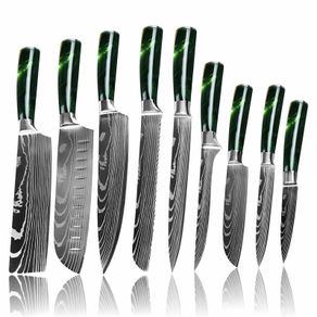 Complete Green Handle Set Knives 9 pcs Engrave your Name/Symbols By Di'Casteel