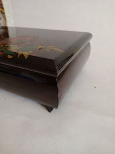 Vintage Large Hand Painted Lacquered Musical Jewelry Box