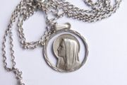 Antique Sterling Silver Catholic Saint Miraculous Mary Lourdes religious pendant and Necklace length 24" - 5,5g