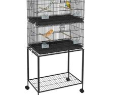 Two-Tier Bird Cage on Wheels, with Stand, for Small Birds