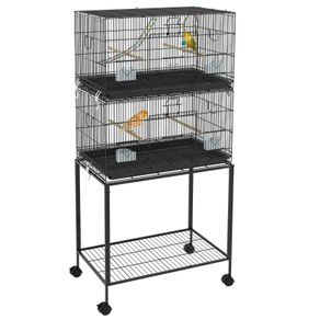 Two-Tier Bird Cage on Wheels, with Stand, for Small Birds