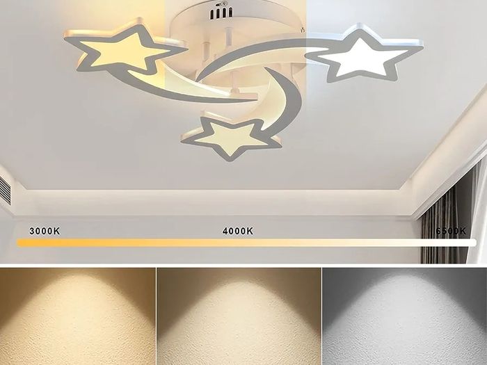 Dimmable LED Ceiling Lights, 30W Modern Acrylic Ceiling Lamp, 3-Star Shape Chandelier Lighting Fixture with Remote Control for Children Room Living Room Bedroom Kitchen, Diameter 53cm