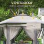 Hexagon Garden Gazebo - Pop Up Outdoor Patio Double Roof Instant Shelter with Netting, 3 x 4m, Beige Image 4