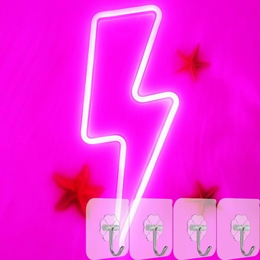 NEW SALE | LED Lightning Bolt Neon Light Neon Wall Signs for Bedroom Pink Lightning LED Neon Light Sign Wall Lamp Battery/USB Powered