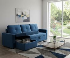 Blue Corner Sofa Bed Storage,215cm