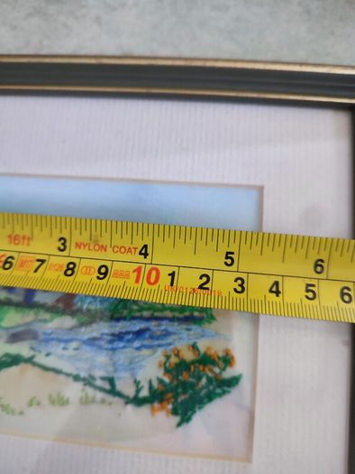 Framed small picture of Cottage , Stitch Patterns - hand coloured Format Needlework Embroidery Crafts.