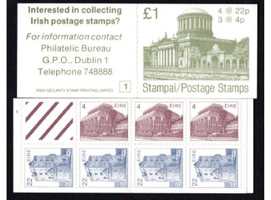 1983 Ireland Four Courts Definitive Stamps Booklet Mint Never Hinged (MNH). Hibernian HB23
