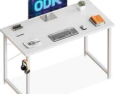 100x48 cm Desk, Small Computer Desk for Home Office, Study Office Table with Headphone Hooks for Small Space, Easy Assembly, White