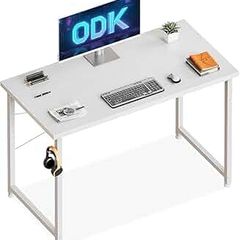 100x48 cm Desk, Small Computer Desk for Home Office, Study Office Table with Headphone Hooks for Small Space, Easy Assembly, White