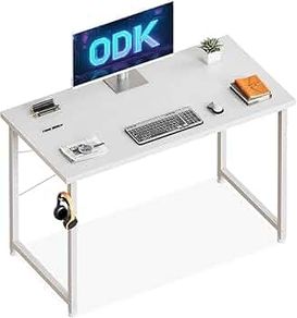 100x48 cm Desk, Small Computer Desk for Home Office, Study Office Table with Headphone Hooks for Small Space, Easy Assembly, White