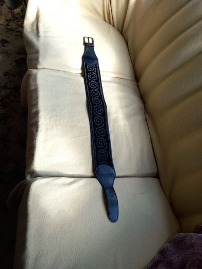 Leather Belt Vintage With Embossed Velvet Overlay Black