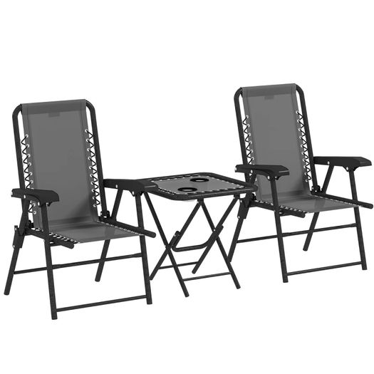 3-Piece Steel Bistro Set Weatherproof Garden Furniture with Folding Bistro Table, Cup Holders, Garden Chairs, Dark Gray