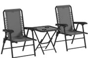 3-Piece Steel Bistro Set Weatherproof Garden Furniture with Folding Bistro Table, Cup Holders, Garden Chairs, Dark Gray