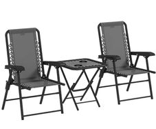 3-Piece Steel Bistro Set Weatherproof Garden Furniture with Folding Bistro Table, Cup Holders, Garden Chairs, Dark Gray