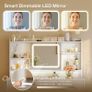 Vanity Desk with Movable LED Mirror and 8 Drawers, Dressing Table with Built-in USB Power Outlets & RGB Light Strip, Vanity Table with 4-Layer Adjustable Shelves, White Makeup Desk 110/40/137cm Image 2