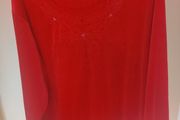 Red embroidered velvet long sleeve blouse size UK20 EU48 Postage included