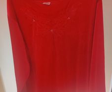 Red embroidered velvet long sleeve blouse size UK20 EU48 Postage included
