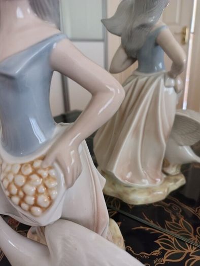 Large Vintage Girl with Goose Figurine by Tengra