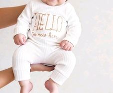 1 to 3 months hello world baby grow and matching hat