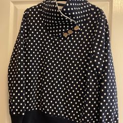 HAILYS polka dot high neck sweatshirt with wooden buttons (navy and white) size l
