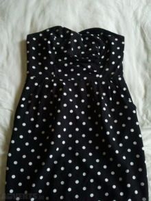 REDUCED !!...Strapless Polka Dot Dress Black & White Size 14
