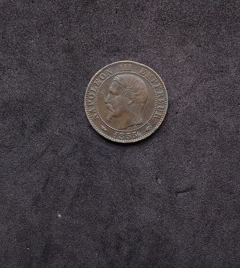 Antique 1855 French 5 Centimes Bronze Coin - Napoleon III, (Paris Mint)