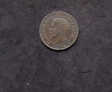 Antique 1855 French 5 Centimes Bronze Coin - Napoleon III, (Paris Mint)