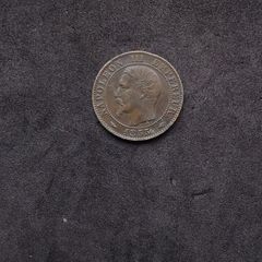 Antique 1855 French 5 Centimes Bronze Coin - Napoleon III, (Paris Mint)