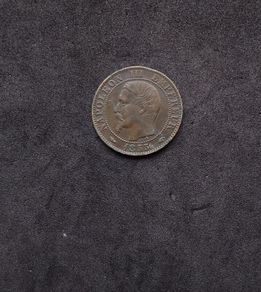 Antique 1855 French 5 Centimes Bronze Coin - Napoleon III, (Paris Mint)
