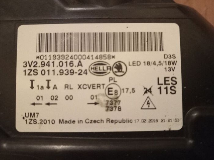 2019 Skoda Superb Xenon Headlight - Drivers Side