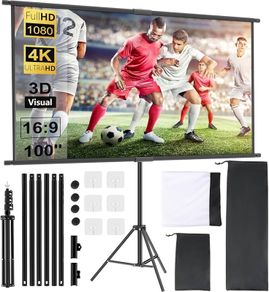 Screen Projector with Tripod 100 Inches, 16:9 HD Screen Extendible, Portable Projector Screen for Home Cinema, Office, School, Presentation
