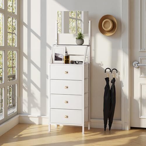 Chest of Drawers with Adjustable Mirror, 2-in-1 Dresser, White