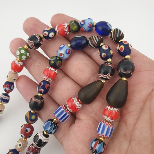 Antique Venetian Style Mix Glass & Old Face Glass Pendant Necklace