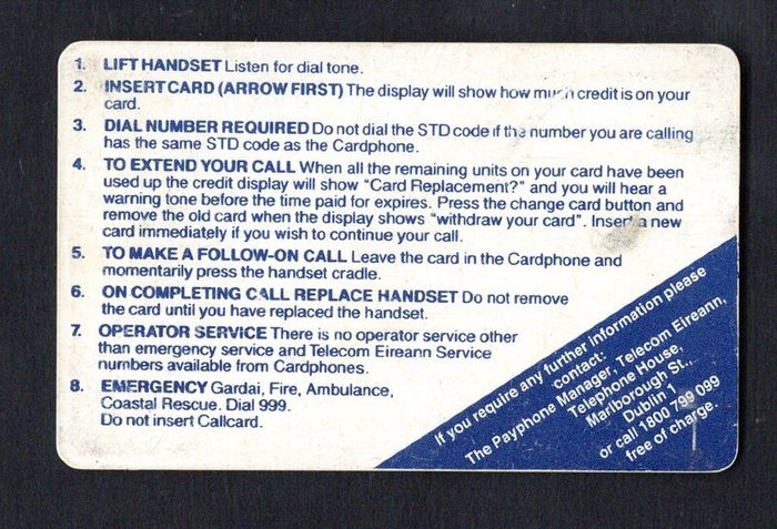 1991 Ireland 100 unit An tOireachtas Callcard was issued to promote the Oireachtas festival which celebrates the irish language and culture (Gemplus GEM1) Call Card Used but has 2 units remaining Marlborough Street address. Telecom Eireann card number 103