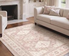 160x230cm,Large Washable Pink Rug with Non-Slip Backing,Boho Short Pile Soft Carpet for Home Office & Dining Room
