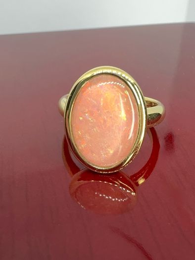 Opal Stunning Terra Opalis Gold Plated Silver Ring Padparadscha Glow