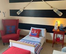 Nautical themed Nursery Contents including Mamas and Papas Cotbed with brand new mattress